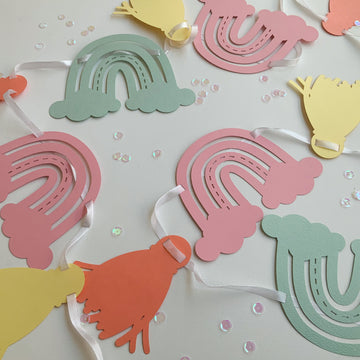 Pinfliers Boho Rainbow Theme Birthday Decoration Paper Pastel Bunting, 12 pieces,